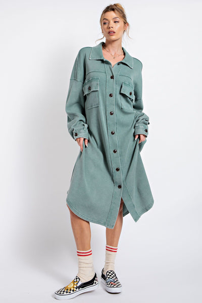 Washed Thermal Button Down Shirt Dress