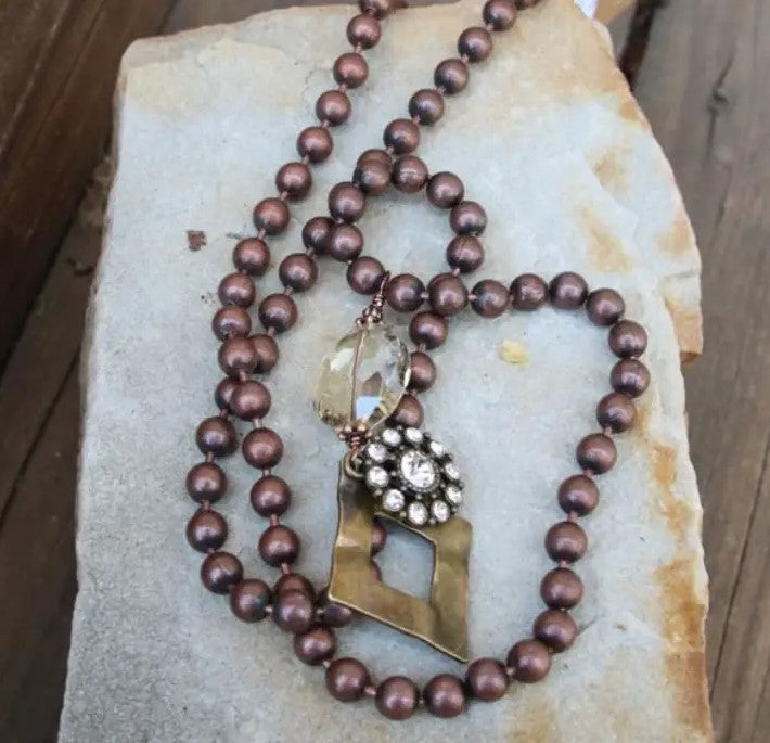 Copper beaded charmed necklace