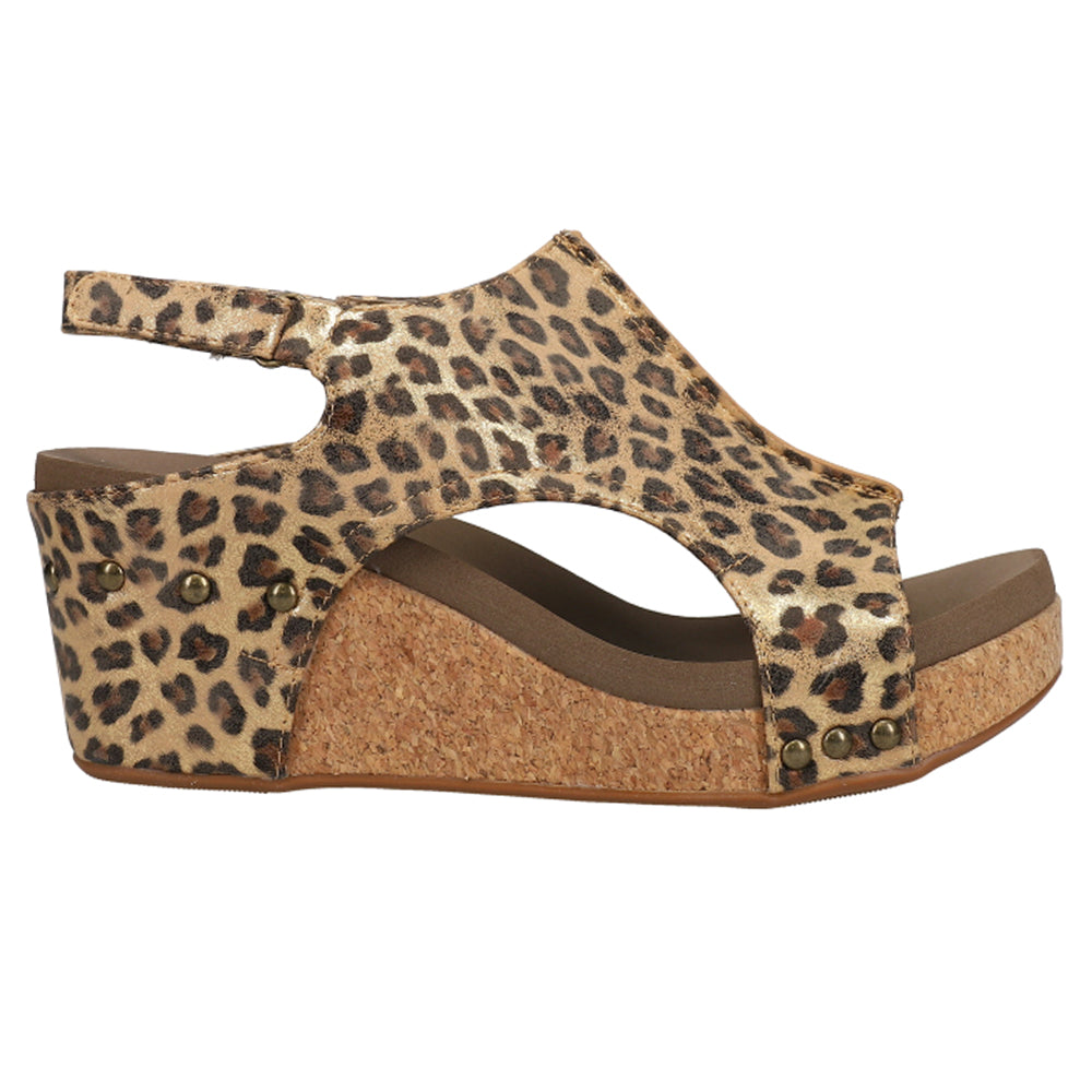 Carley Small Leopard Wedge Sandal Corkys
