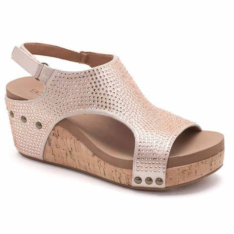 Carley Champagne Crystals Wedge Corkys
