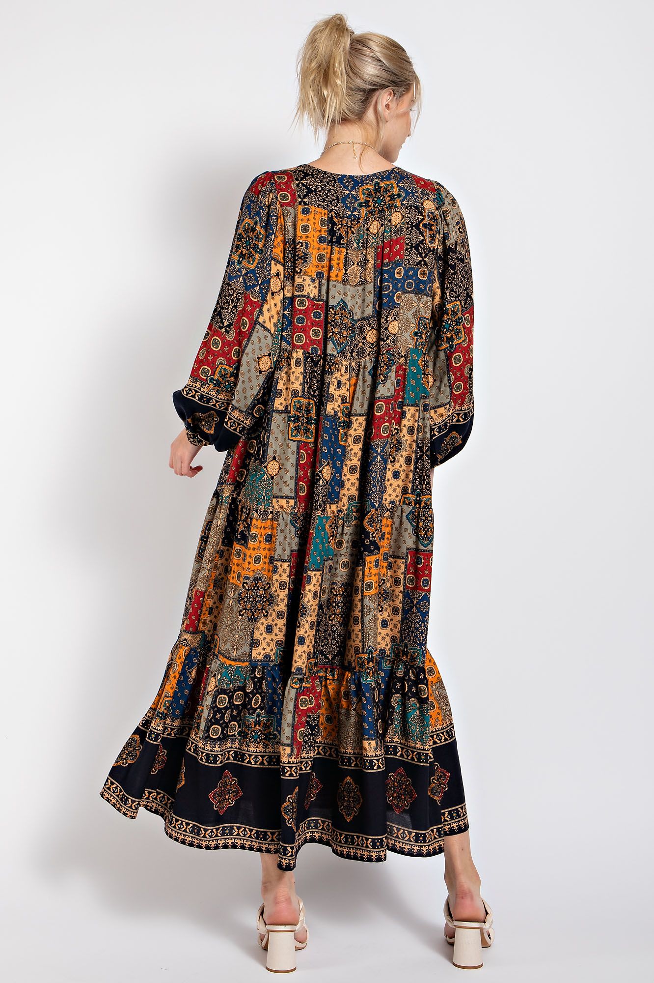 Vintage Boho Printed Challis Maxi Dress