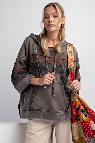 Mixed Print Mineral Washed Hoodie Pullover