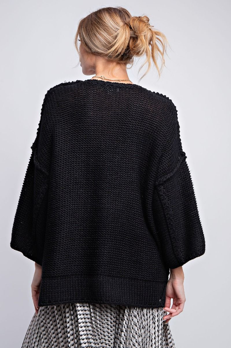 Wide Dolman Sleeve Chunky Knitted Boxy Sweater