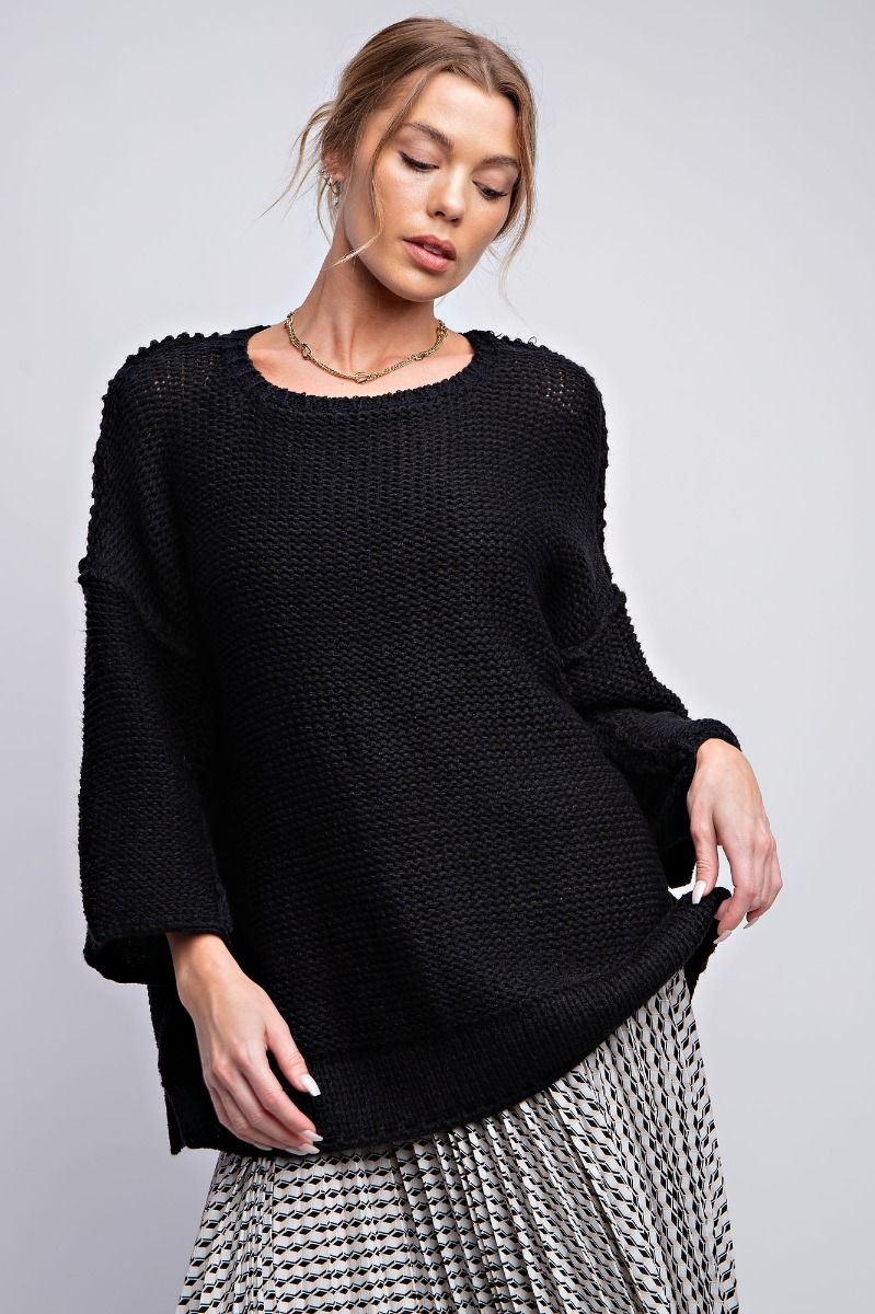 Wide Dolman Sleeve Chunky Knitted Boxy Sweater