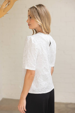 Rhinestone Bow Shape Floral Jacquard Top