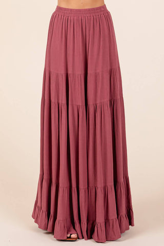 Tiered Flowy Elastic Waist Lined Maxi Skirt
