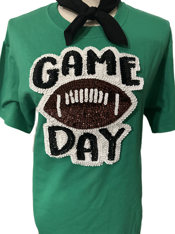 Sequin Game Day Football Kelly Green (size XL)