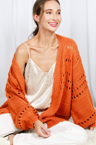 Knitted Crochet Rust  Sweater Cardigan