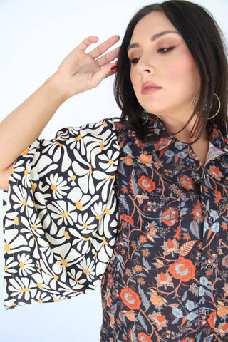 Mixed Pearl Black Floral Top