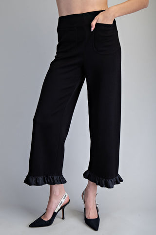 Solid Ruffled Hem Pants