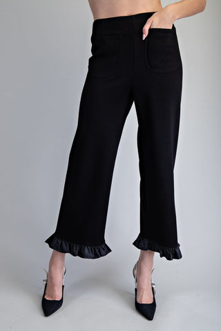 Solid Ruffled Hem Pants