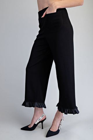 Solid Ruffled Hem Pants