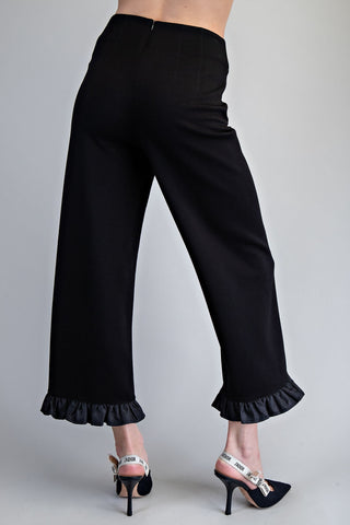 Solid Ruffled Hem Pants