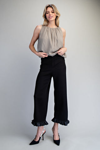 Solid Ruffled Hem Pants