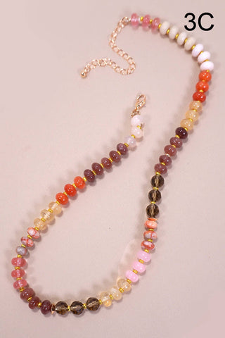 Natural Agate Glass Semi-Precious Sunset Bead Necklace