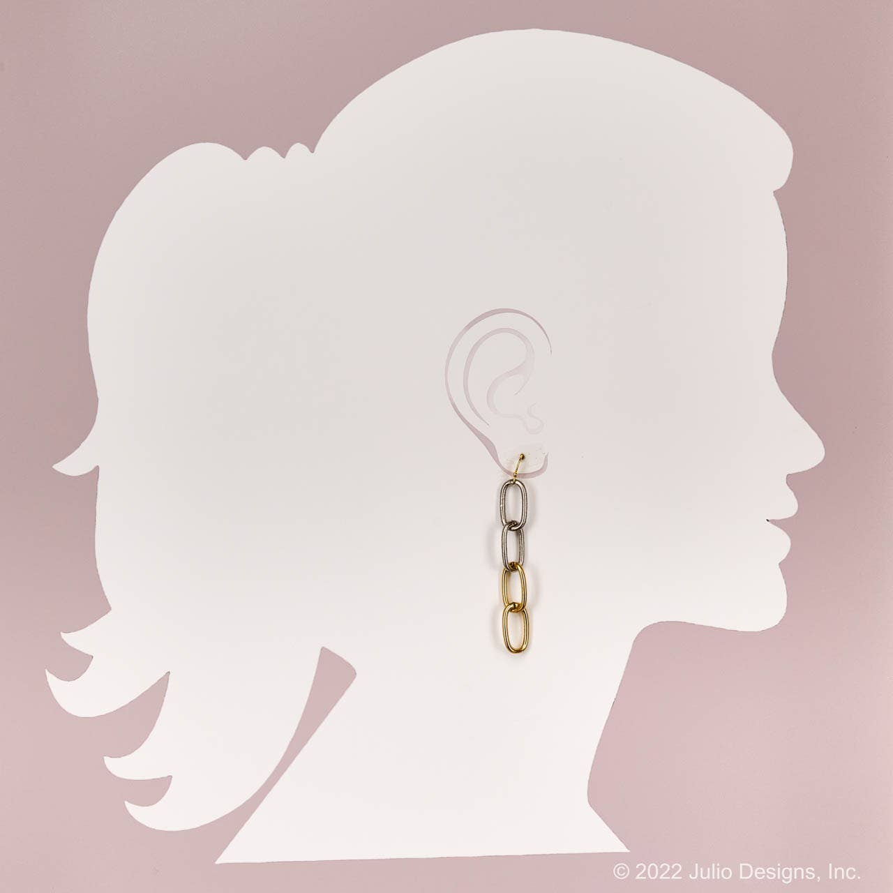 Half Gold/Half Silver Large Paperclip Chain Earring