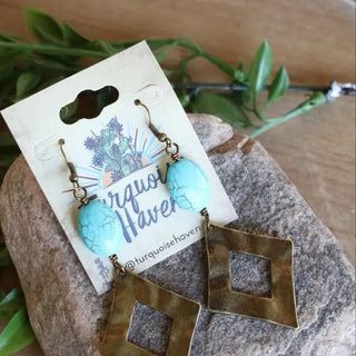Handmade Antique Brass and Turquoise Earrings