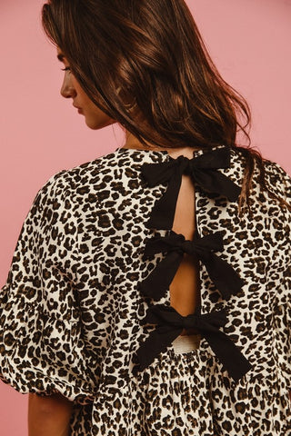 Leopard Denim Dress with Back Contrast Tie Detail