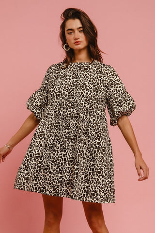 Leopard Denim Dress with Back Contrast Tie Detail