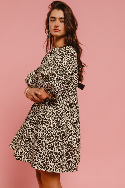 Leopard Denim Dress with Back Contrast Tie Detail