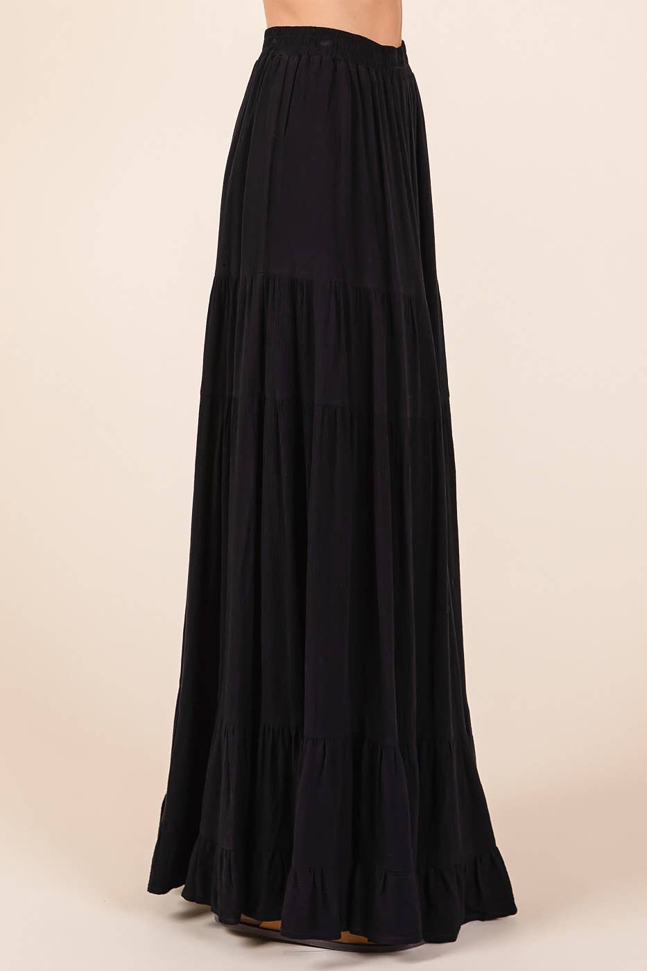 TIERED FLOWY ELASTIC WAIST LINED MAXI SKIRT