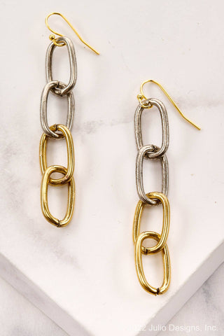 Half Gold/Half Silver Large Paperclip Chain Earring
