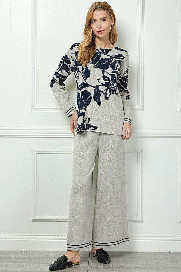 Flower Jacquard Sweater Set