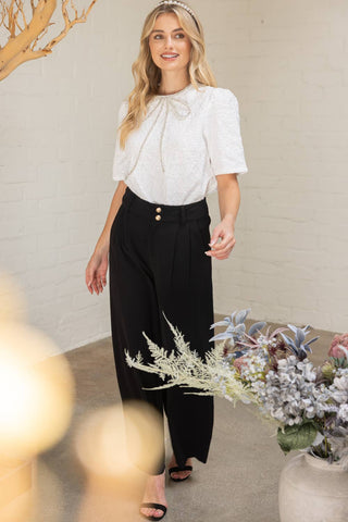 Rhinestone Bow Shape Floral Jacquard Top