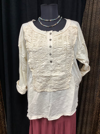Cream Ruffle Blouse with pockets