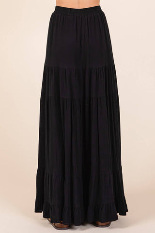 Flowy Tiered Elastic Waist Lined Maxi Skirt