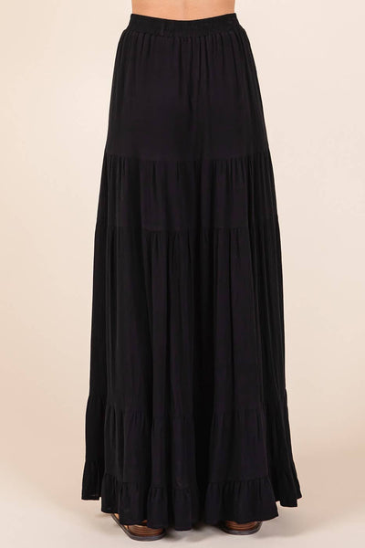 TIERED FLOWY ELASTIC WAIST LINED MAXI SKIRT