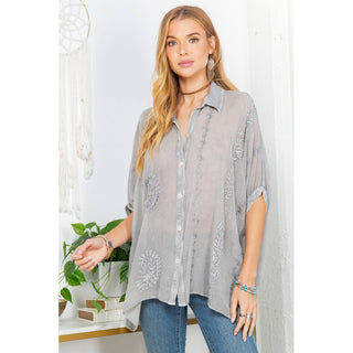Kimono-Inspired Dolman Sleeve Western Blouse