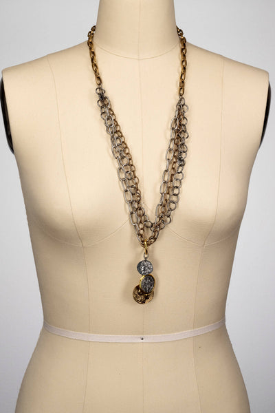 Multi Chain Necklace with Coin Cluster Pendant: 2-Tone