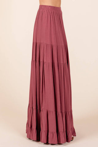 Tiered Flowy Elastic Waist Lined Maxi Skirt