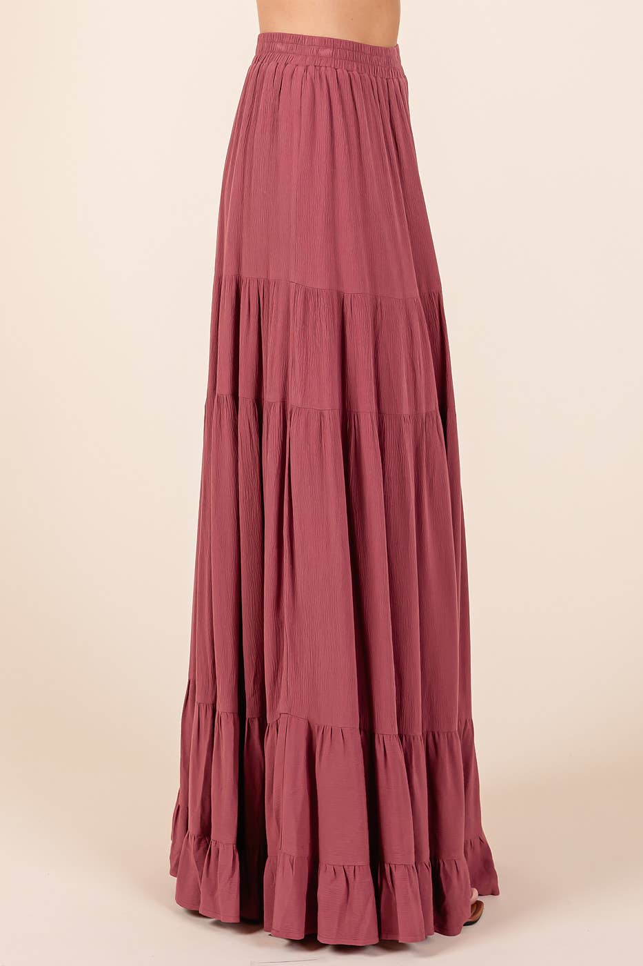 TIERED FLOWY ELASTIC WAIST LINED MAXI SKIRT