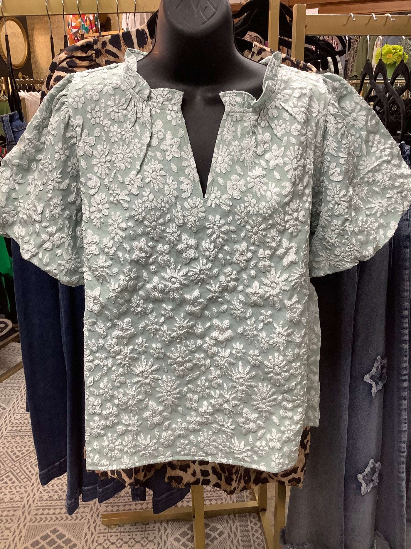 Mint White Floral Top