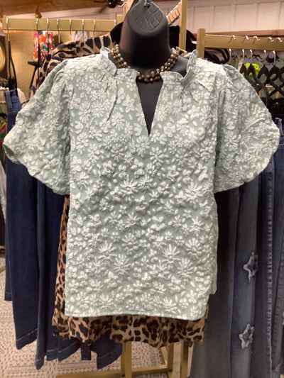 Mint White Floral Top