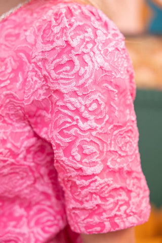 Rhinestone Bow Shape Floral Jacquard Top