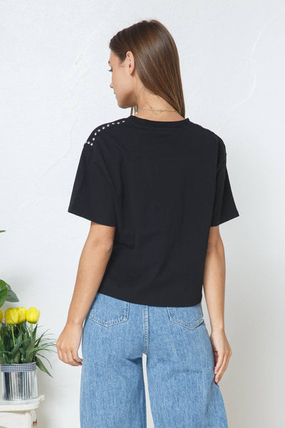 Cotton Studded Short Sleeve Crop Tee