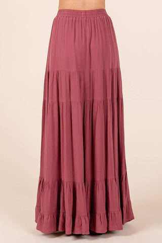 Tiered Flowy Elastic Waist Lined Maxi Skirt