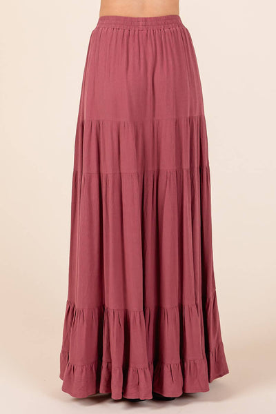 TIERED FLOWY ELASTIC WAIST LINED MAXI SKIRT