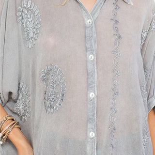 Kimono-Inspired Dolman Sleeve Western Blouse