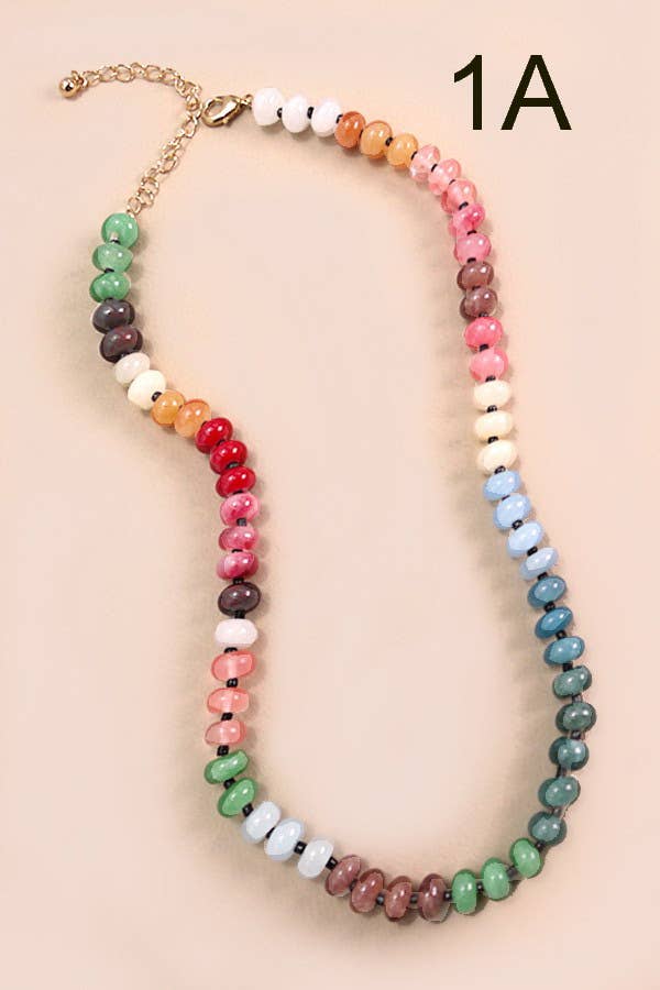 Natural Agate Glass Semi-Precious Mountain Bead Necklace