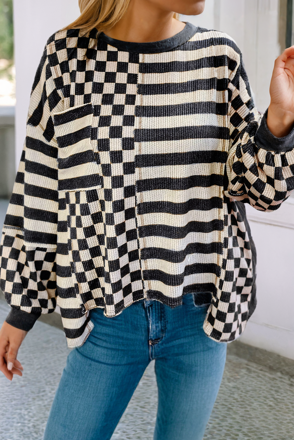 Checkerboard Striped Blouse