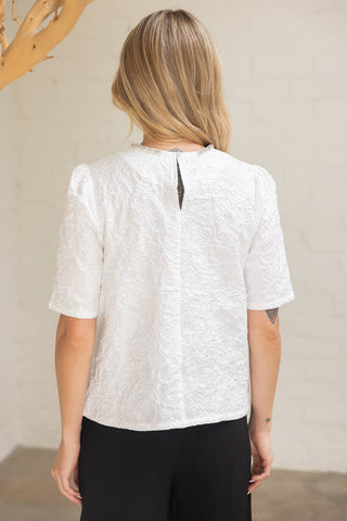 Rhinestone Bow Shape Floral Jacquard Top