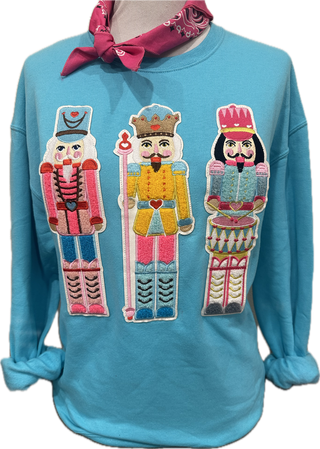 Nutcracker Patches Aqua Christmas Sweatshirt