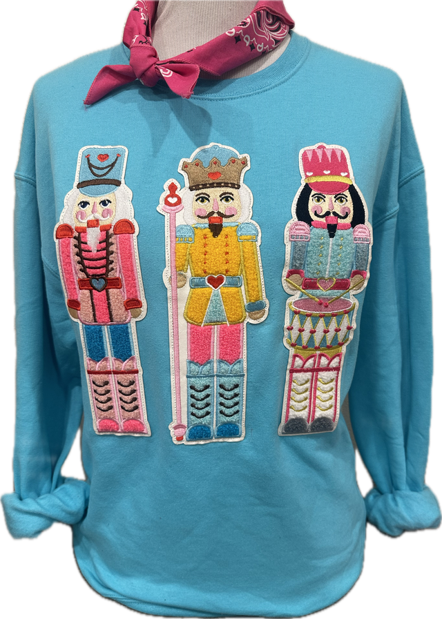 Nutcracker Patches Aqua Christmas Sweatshirt