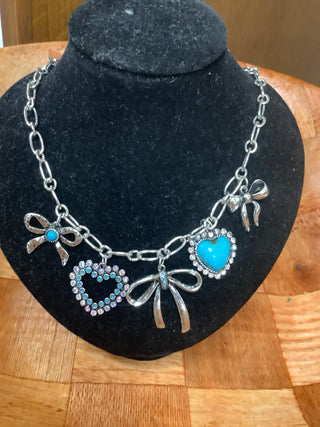 Western Bows and Hearts Charm Necklace