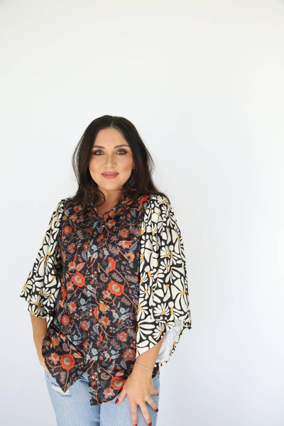 Mixed Pearl Black Floral Top