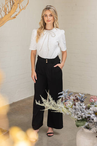 Rhinestone Bow Shape Floral Jacquard Top
